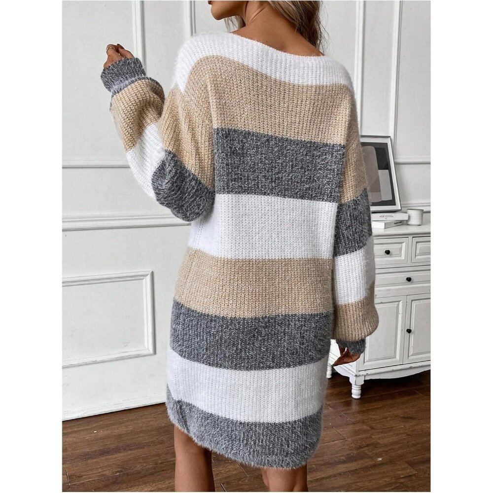 Chic Striped Long Sleeve Knit Dress - Perfect for Fall & Winter Style - Picture 2 of 5
